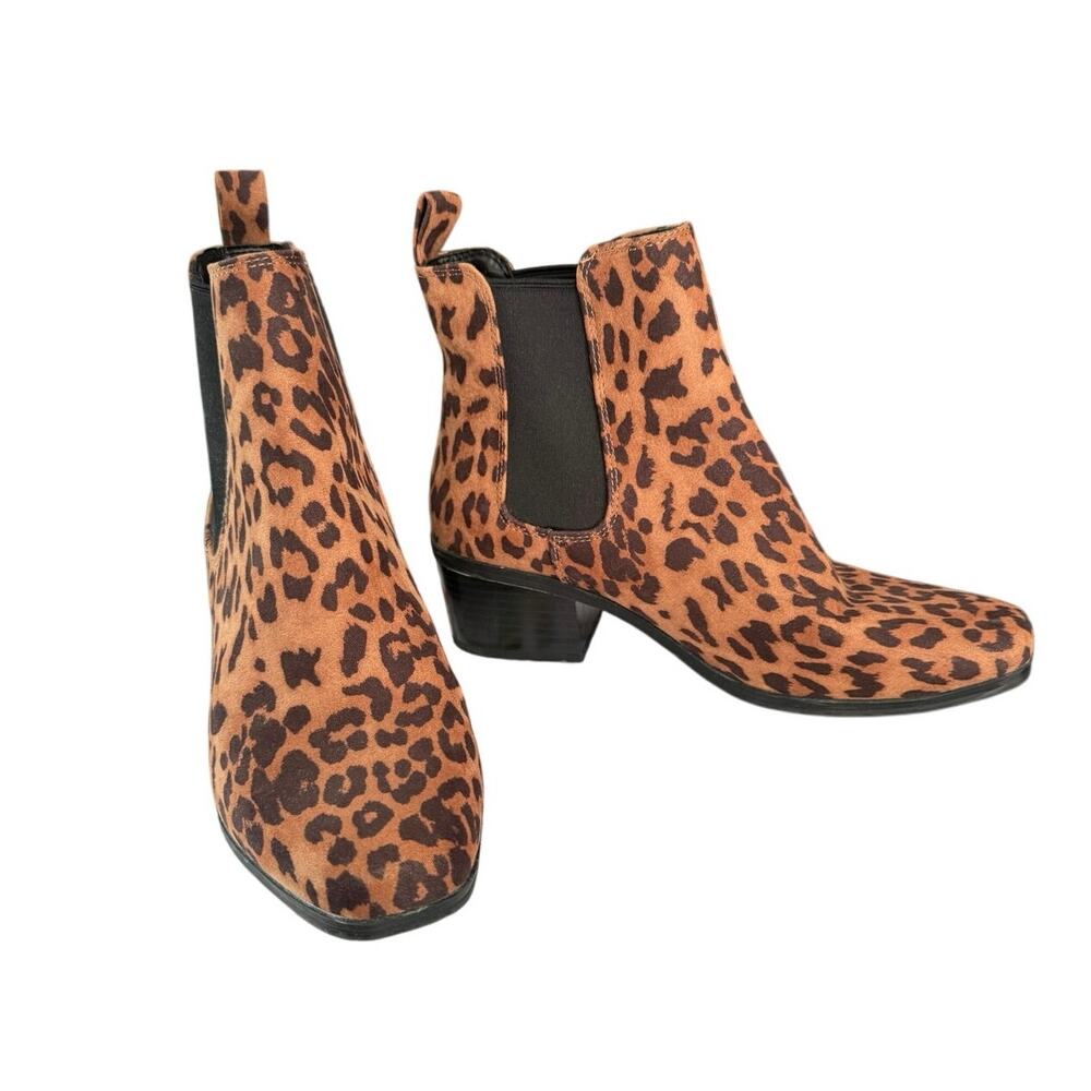 A New Day Ellie Leopard Chelsea Boots Brown Black Block Heel Women’s 6.5